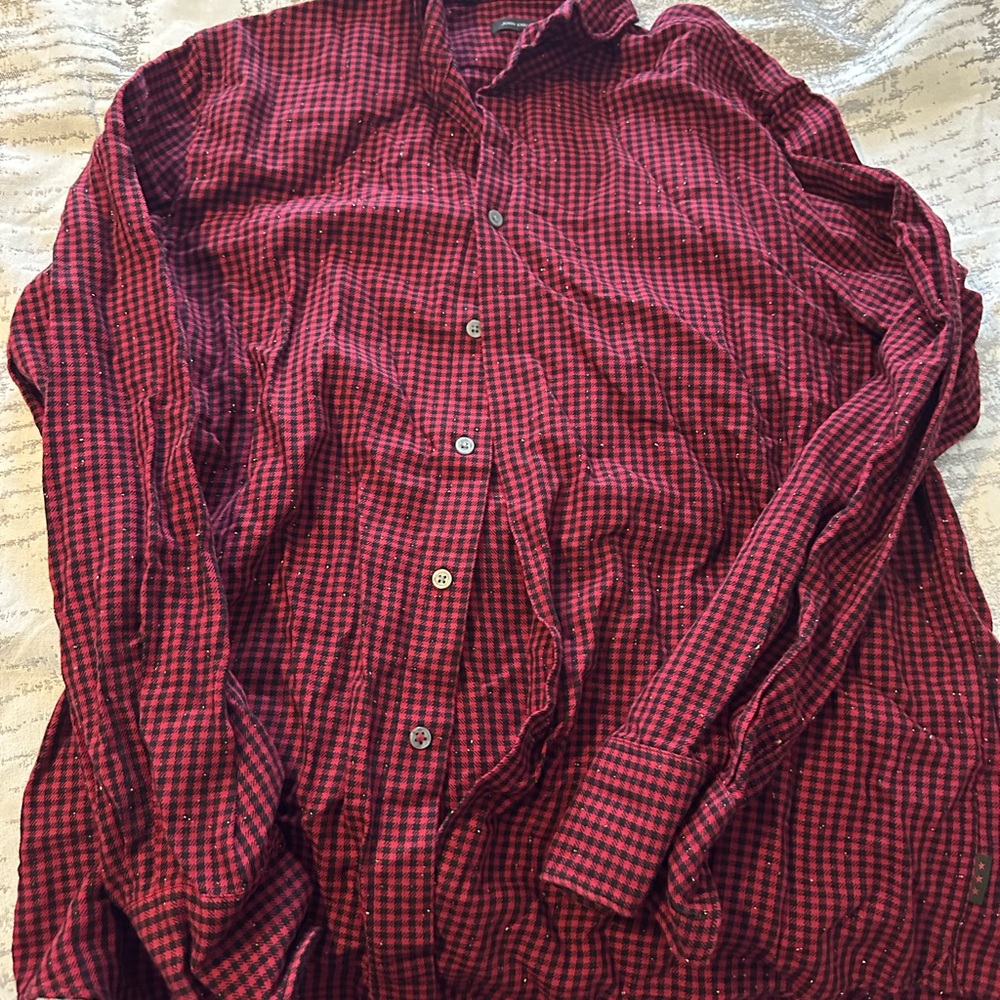 John Varvatos Red and Black Checkered Casual Shirt